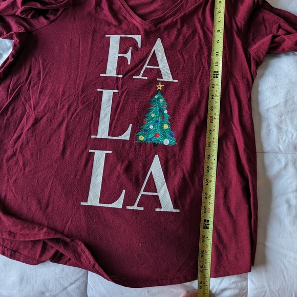 Women's 1X Holiday Tee Wine Colored V Neck - Picture 9 of 9